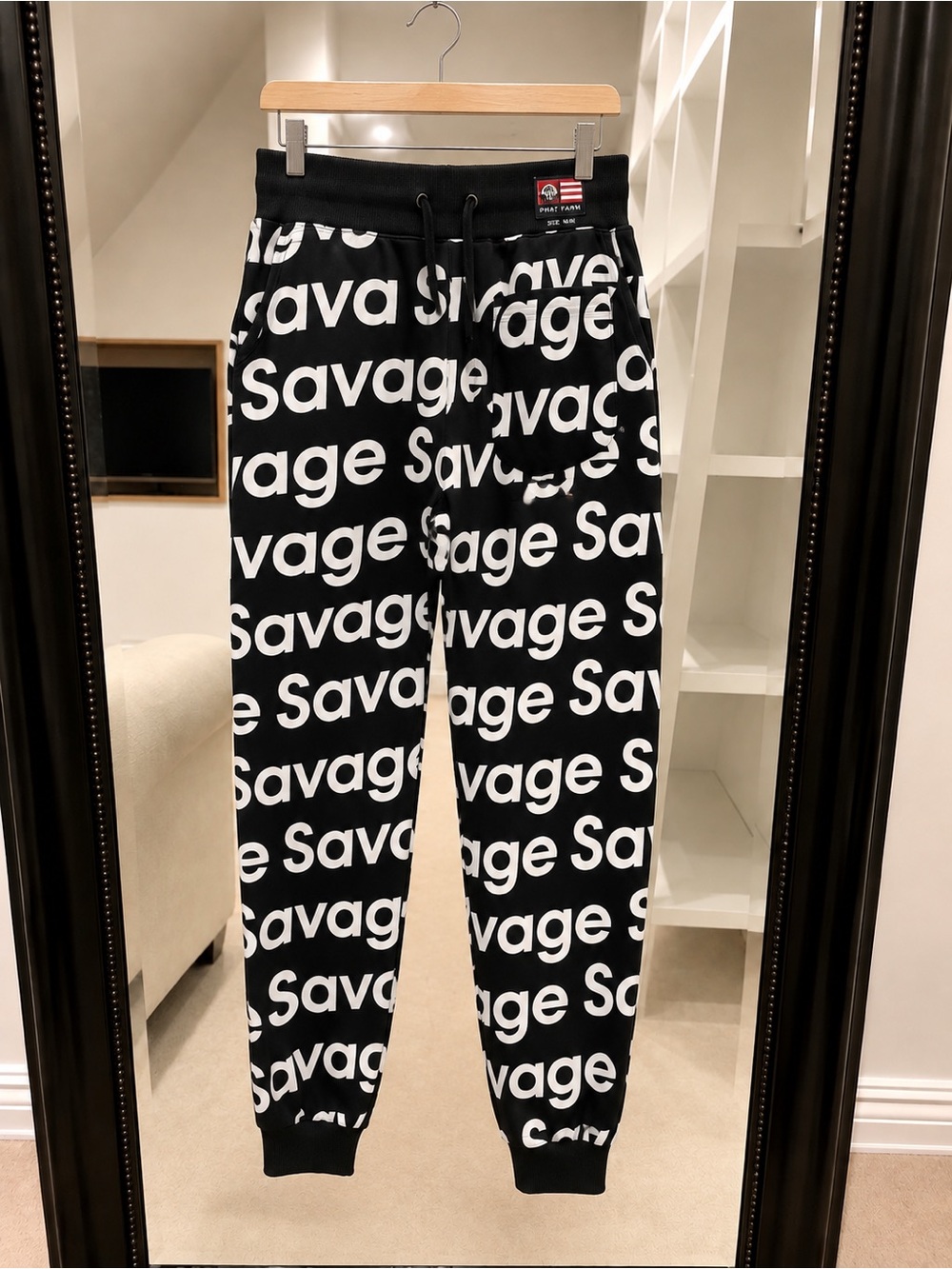 Men sweatpants  :Savage Graphic Men Jogger Pants - Black/White